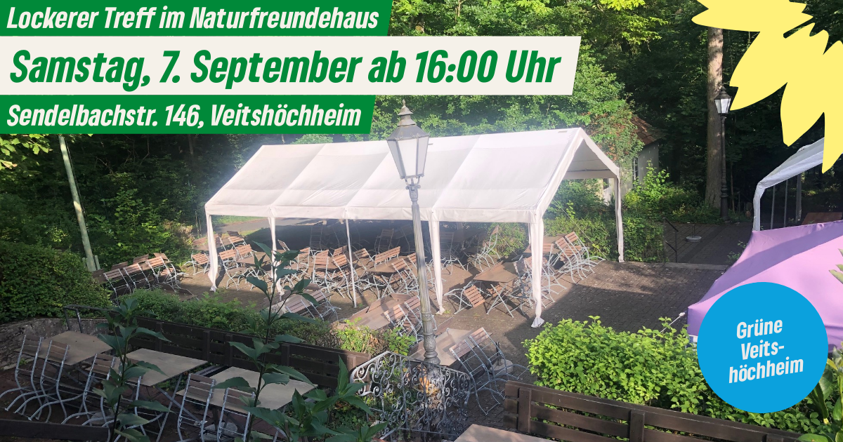 Sharepic zur Veranstaltung. Im Hintergrund zu sehen ein Gewächshaus in einem Garten.