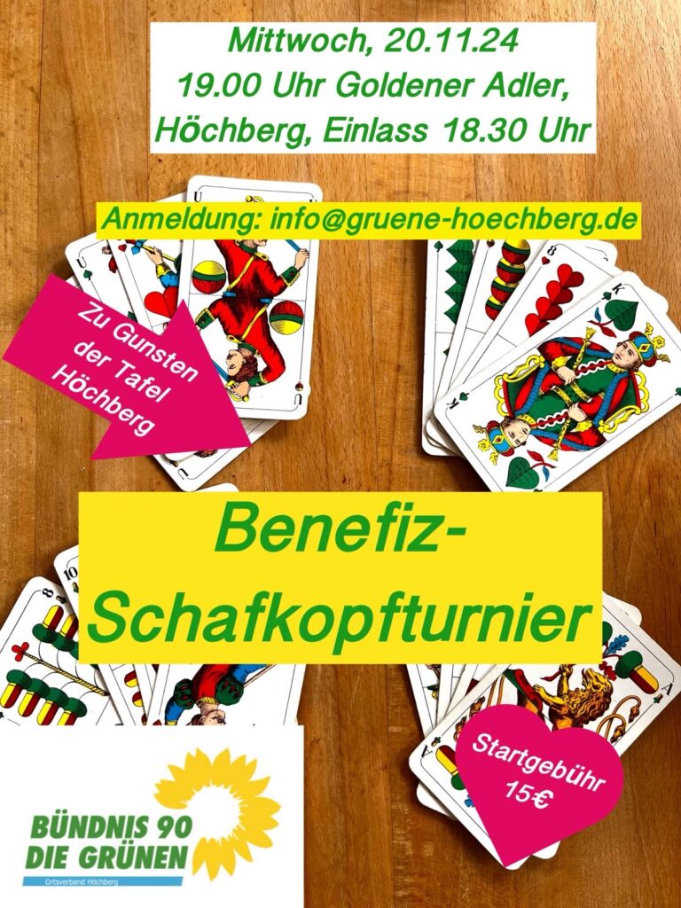 Mittwoch: 20.11.24: Benefiz-Schafkopfturnier in Höchberg