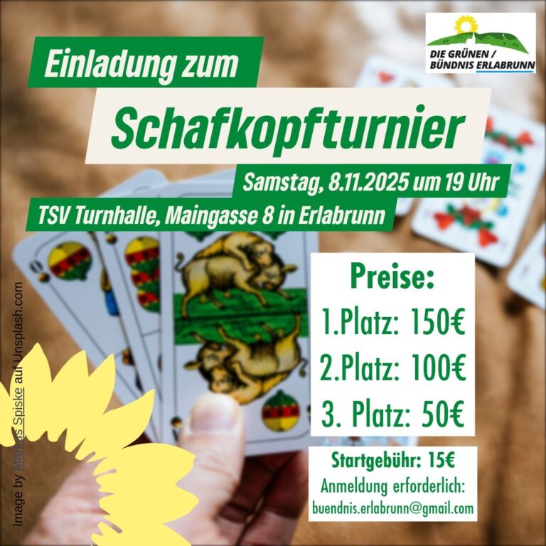 Samstag, 08.11.2: Ab 19.00 Uhr Schafkopfturnier in Erlabrunn